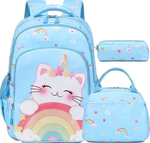 حقيبة ظهر Jumpopack Unicorn للفتيات حقيبة ظهر مدرسية للفتيات الابتدائية مع صندوق غداء حقيبة مدرسية خفيفة الوزن مقاومة للماء حقيبة كتب للأطفال في مرحلة ما قبل المدرسة، قطة وحيد القرن in Saudi Arabia