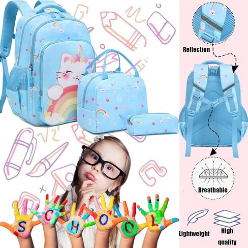 حقيبة ظهر Jumpopack Unicorn للفتيات حقيبة ظهر مدرسية للفتيات الابتدائية مع صندوق غداء حقيبة مدرسية خفيفة الوزن مقاومة للماء حقيبة كتب للأطفال في مرحلة ما قبل المدرسة، قطة وحيد القرن in Saudi Arabia