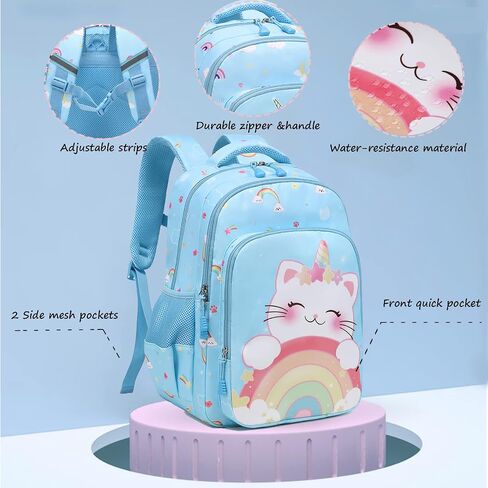 حقيبة ظهر Jumpopack Unicorn للفتيات حقيبة ظهر مدرسية للفتيات الابتدائية مع صندوق غداء حقيبة مدرسية خفيفة الوزن مقاومة للماء حقيبة كتب للأطفال في مرحلة ما قبل المدرسة، قطة وحيد القرن in Saudi Arabia