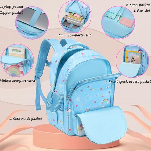 حقيبة ظهر Jumpopack Unicorn للفتيات حقيبة ظهر مدرسية للفتيات الابتدائية مع صندوق غداء حقيبة مدرسية خفيفة الوزن مقاومة للماء حقيبة كتب للأطفال في مرحلة ما قبل المدرسة، قطة وحيد القرن in Saudi Arabia