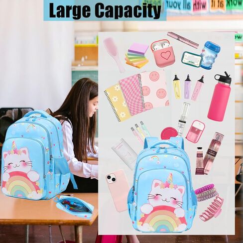 حقيبة ظهر Jumpopack Unicorn للفتيات حقيبة ظهر مدرسية للفتيات الابتدائية مع صندوق غداء حقيبة مدرسية خفيفة الوزن مقاومة للماء حقيبة كتب للأطفال في مرحلة ما قبل المدرسة، قطة وحيد القرن in Saudi Arabia