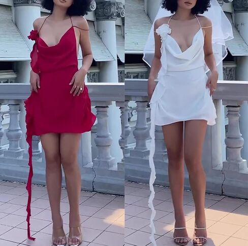 فستان نسائي Y2k بدون ظهر من Babalet مزين بكشكشة ثلاثية الأبعاد مثير على شكل زهرة بدون أكمام وحزام رسن فساتين ضيقة للحفلات الليلية الصغيرة in Kuwait