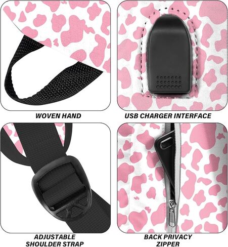 حقيبة ظهر صغيرة من BHAHB، حقيبة ظهر صغيرة، حقيبة كتف خفيفة الوزن مع منفذ شحن USB، للنساء اليومية - نمط غربي بقرة وردي in Kuwait