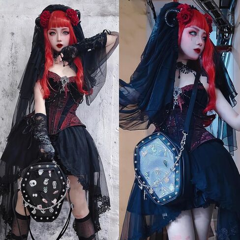 Goth Coffin Women Backpack Halloween Coffin Ita Punk with Inserts Shoulder Bag for Enamel Pins Display(Pins not included) in Kuwait