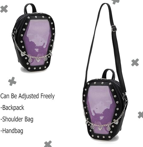 Goth Coffin Women Backpack Halloween Coffin Ita Punk with Inserts Shoulder Bag for Enamel Pins Display(Pins not included) in Kuwait
