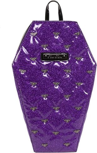 Rock Rebel Mina Purple Glitter & Black Bat Studded Quilted Coffin Backpack Purse in Kuwait