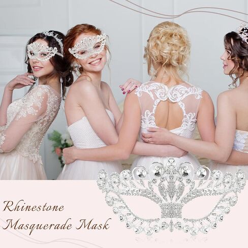 نوسيني قناع تنكري مرصع بحجر الراين للنساء والفتيات، قناع بتصميم سلسلة مرصع بالالماس وكريستال فاخر للحفلات الراقصة والحفلات التنكرية، مجوهرات للحفلات التنكرية من قطعتين بلون فضي in Kuwait