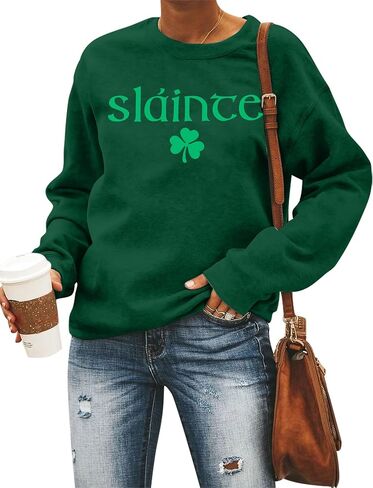 MOUSYA St Patricks Day Sweatshirt Women Slainte Shirts St Pattys Shirt Shamrock clover Printed Long Sleeve Tops in Kuwait