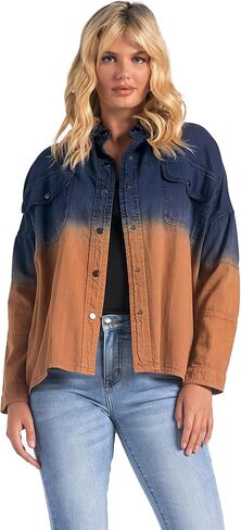 ELAN Women's Delilah Rock & Roll Graphic Snap-Front Denim Shirt Jacket in Kuwait