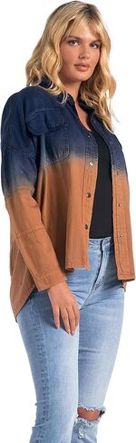 ELAN Women's Delilah Rock & Roll Graphic Snap-Front Denim Shirt Jacket in Kuwait