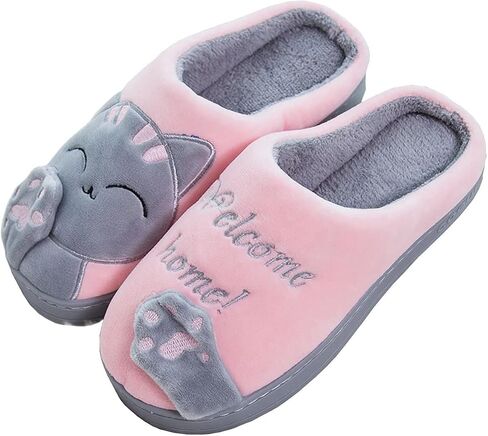 Ladies Cute Cat Animal Plush Slip On Winter Warm Bedroom Shoes Non Slip House Slippers for Women Men in Saudi Arabia