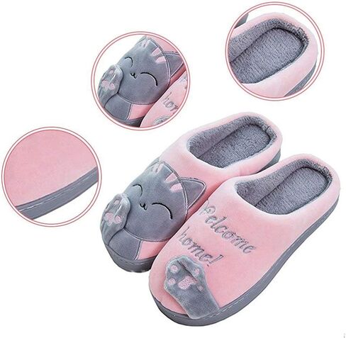 Ladies Cute Cat Animal Plush Slip On Winter Warm Bedroom Shoes Non Slip House Slippers for Women Men in Saudi Arabia
