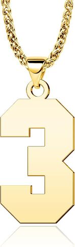 LuxglitterLin Men 18K Gold Plated Sports Initial Number 0-99 Necklace 25mm High Pendant Stainless Steel Personalized Jewelry for Athletes 3mm Wheat Chain in Kuwait