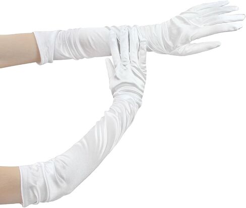 Women's Evening Party 17.75 inch Long Sillky Finish Satin Finger Gloves in Saudi Arabia