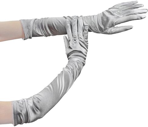 Women's Evening Party 17.75 inch Long Sillky Finish Satin Finger Gloves in Saudi Arabia