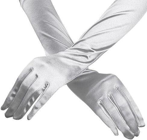 Women's Evening Party 17.75 inch Long Sillky Finish Satin Finger Gloves in Saudi Arabia