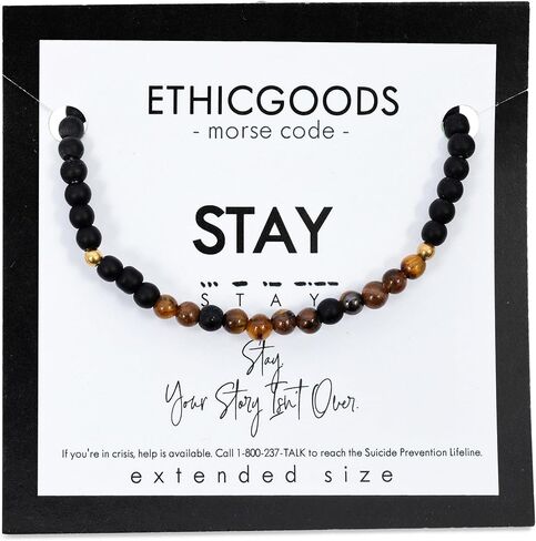 سوار ETHICGOODS Morse Code STAY - أساور للتوعية بالانتحار، أساور مصنوعة يدويًا وتجارة عادلة للرجال والنساء، قابلة للتعديل، 4 مم in Kuwait