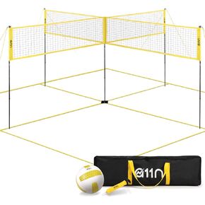A11N 4-Way Volleyball and Badminton Net - Backyard & Beach Game Set for Adults and Kids, Red & Yellow