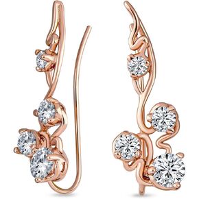 Swirl Wire Ear Pin Climbers Aqua Blue Cubic Zirconia Earrings For Women Simulated Sapphire CZ Crawlers Sterling Silver