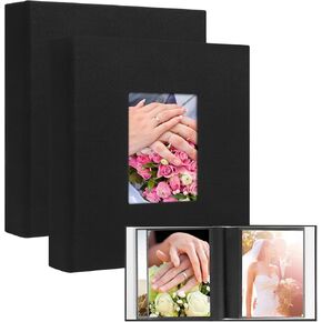 Aevdor 4x6 Photo Album with Writing Space Holds 240 4x6 Photos or 120 5x7 Photos, Linen Cover Acid Free Pages 4x6 Photo Book, Photo Album 4x6 5x7 with Memo for Family Wedding Baby Kid Pictures, Black