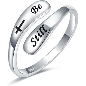 AMBCESSER 925 Sterling Silver Inspirational Adjustable Rings - Personality Encouragement Jewelry Gift For Women Girls