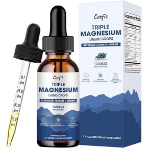 Triple Magnesium Complex Liquid Drop, 1300mg Magnesium Glycinate, Taurate & Citrate for Energy, Sleep, Nerve and Heart Health, Magnesium Complex, High Absorption, Sugar-Free, Blueberry Flavor, 2 Fl Oz