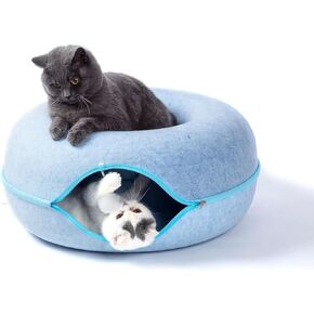 FAZLANIX Blue Small Cat/Pet Tunnel Donut Bed,Indoor Kittens Cave House Flexible Zipper Detachable Design- 8 inch Dia, 7.87 inch hieght - Great for Small Pets,Kittens, Rabbit, Small Dogs