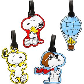 Peanuts Snoopy Luggage Tag 4-Piece Set - PVC Snoopy Suitcase Tags, Bag Tags, and Travel Tags - Officially Licensed