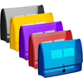 CHEPULA A4 Plastic File Folder Poly Envelope Expanding File Wallet Document Organizer with Snap Closure & Label Pocket Clear Colored Waterproof Accordion File Pouch for Office Home Storage