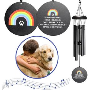 Solsken Home Pet Memorial Wind Chime 22" - Pet Memorial Gifts, Dog Sympathy Gifts, Pet Loss Gifts, Dog Memorial Gifts for Loss of Dog - Black