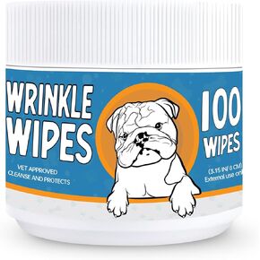 Wrinkle Wipes for Dogs - 100 Count Dog Wrinkle Wipes French Bulldog, English Bulldog, Pugs - 3.15 in Large Bulldog Face Wipes - Cleaning & Soothes on Wrinkles, Folds, Tail Pockets