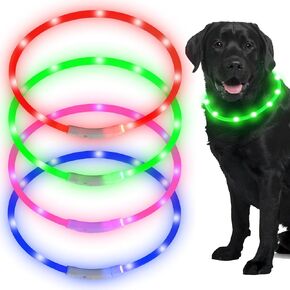 4 Pieces Dog Lights for Night Walking, Light Up Dog Collars, USB Rechargeable Adjustable Waterproof LED Pet Collar, Safety Lighted Dog Collar Necklace for Small to Large Dogs