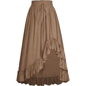 Scarlet Darkness Renaissance Midi Skirt Asymmetrical Ruffle Summer Flowy Skirt with Pockets