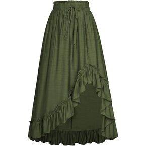 Scarlet Darkness Renaissance Midi Skirt Asymmetrical Ruffle Summer Flowy Skirt with Pockets