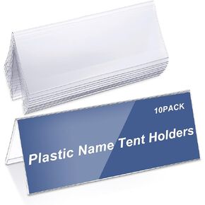 10 Pieces Clear Plastic Name Tent Holders 11" x 4.25" Acrylic Name Plate for Desk PVC Name Card Tent Holder Desk Sign Frame for Table Office Business Conference Meeting Room School Display Stand