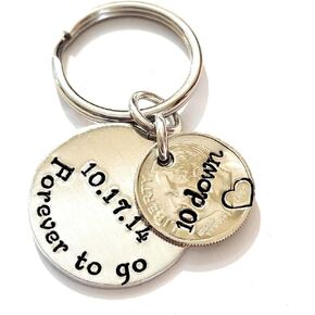 10th Anniversary Piece for Him or Her 10 Down and Forever To Go Key Chain with a 2014 Dime