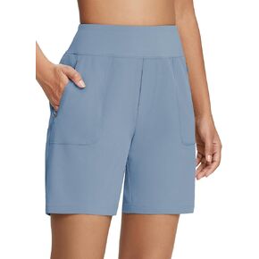 BALEAF 7'' Athletic Long Running Shorts for Women High Waisted Quick Dry Workout Soft Zipper Pockets UPF 50+ Gray XL
