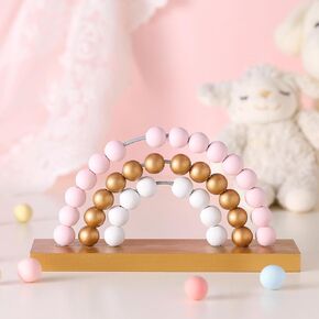 Arrowbash Cute Pink Rainbow Girls Room Decoration 8.66 x 5 Inch Standability Pastel Kids Nursery Playroom Kids Bedroom Decor Bookshelf Wooden Rainbow Decor