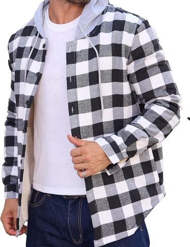 Jpngsye Mens Sherpa Fleece Lined Flannel Buffalo Plaid Jackets with Hood Winter Thermal Quilted Insulated Hooded Coat Outwear in Saudi Arabia