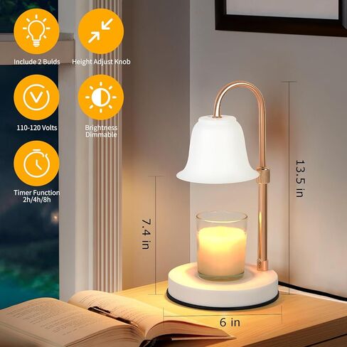 مصباح تدفئة الشموع من يوبيتيا - سخان شموع قابل للتعديل بارتفاع، مصباح شمعة لشموع الجرة كبيرة الحجم، مصباح شمع كهربائي لتدفئة الشمع مع لمبتين (أسود) in Kuwait