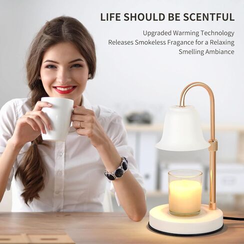 مصباح تدفئة الشموع من يوبيتيا - سخان شموع قابل للتعديل بارتفاع، مصباح شمعة لشموع الجرة كبيرة الحجم، مصباح شمع كهربائي لتدفئة الشمع مع لمبتين (أسود) in Kuwait