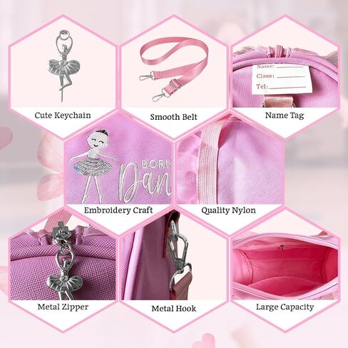 حقائب الرقص من بينك برينسس بايل للفتيات الصغيرات من الباليرينا للأطفال الصغار مع جيب مزدوج الطبقات وحزام قابل للتعديل لأحذية Tutu in Kuwait