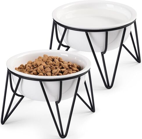 Kitwinney Ceramic Elevated Cat Bowls - Raised Cat Food Bowls Whisker Friendly, Anti-Vomiting Cat Food Plate, Elevated Cat Dish for Indoor Cats - Stylish, Safe and Hygienic Cat Food Bowl Set（2 Pack） in Saudi Arabia