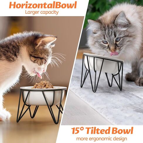Kitwinney Ceramic Elevated Cat Bowls - Raised Cat Food Bowls Whisker Friendly, Anti-Vomiting Cat Food Plate, Elevated Cat Dish for Indoor Cats - Stylish, Safe and Hygienic Cat Food Bowl Set（2 Pack） in Saudi Arabia