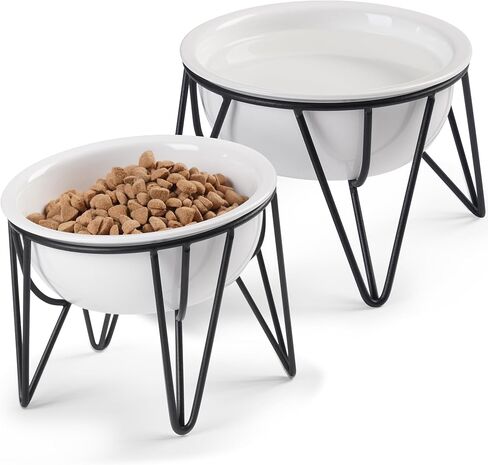 Kitwinney Ceramic Elevated Cat Bowls - Raised Cat Food Bowls Whisker Friendly, Anti-Vomiting Cat Food Plate, Elevated Cat Dish for Indoor Cats - Stylish, Safe and Hygienic Cat Food Bowl Set（2 Pack） in Saudi Arabia