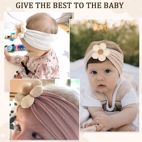 3 Pcs Baby Flower Headbands Baby Girl Nylon Headband Soft Newborn Hairbands | Baby Girl Newborn Essentials,Baby Shower Gifts,Hair Accessories for Infant Toddler Kids,Baby Girl Accessories,Newborn Gifts in Saudi Arabia