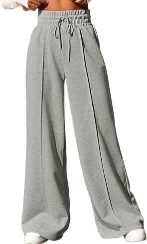EVALESS Womens High Waist Drawstring Sweatpants Wide Leg Pocketed Long Yoga Pants in Kuwait