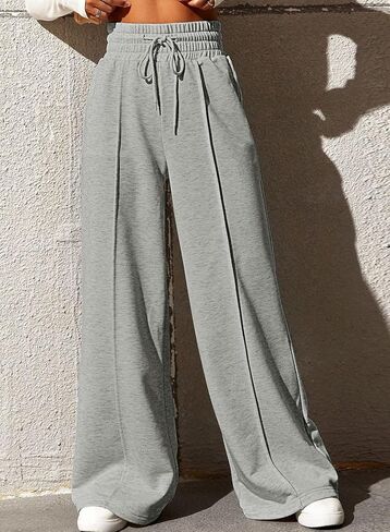 EVALESS Womens High Waist Drawstring Sweatpants Wide Leg Pocketed Long Yoga Pants in Kuwait