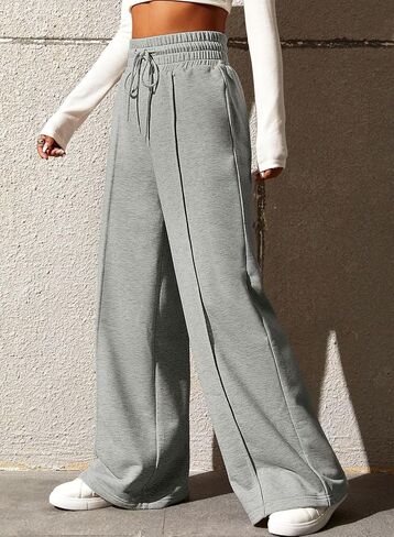 EVALESS Womens High Waist Drawstring Sweatpants Wide Leg Pocketed Long Yoga Pants in Kuwait