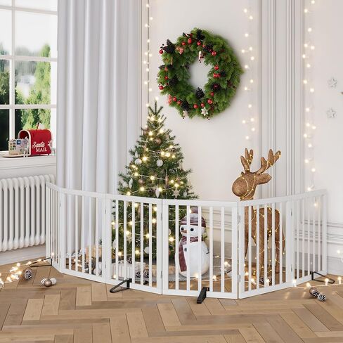 Wooden Dog Gate Freestanding Foldable 4 Panel Pet Gates Extra Wide Dog Gates for Indoor Doorways Stairs 24in Height Support Feet Included in Saudi Arabia